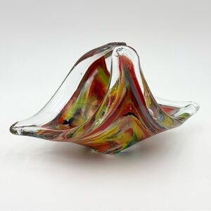 Colorful Murano Glass Art Sculpture Basket Multicolor‎